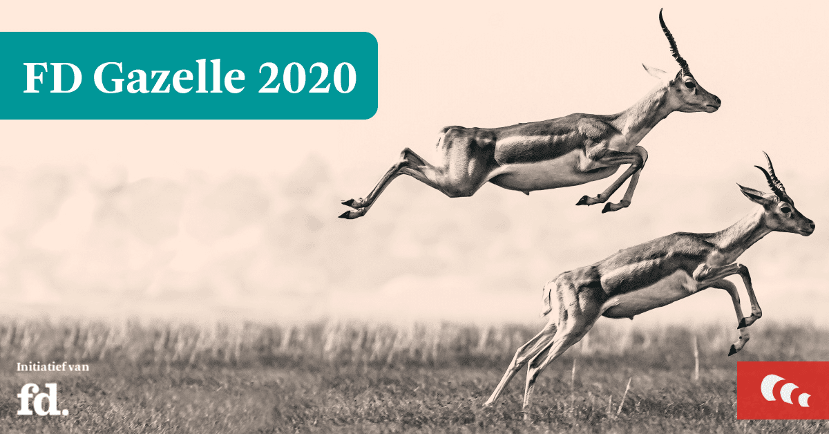 Twee gazelle springen in de lucht met linksboven de tekst FD Gazelle 2020.