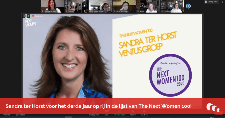 Via een zoommeeting wordt bekend gemaakt dat Sandra ter Horst voor de derde keer op rij in the next women 100 lijst is gekomen.