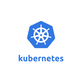Logo van Kubernetes in blauwe letters en een stuurwiel van een boot als logo