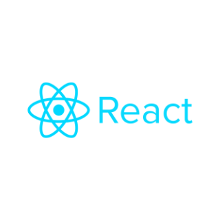 Logo van React in blauwe letters