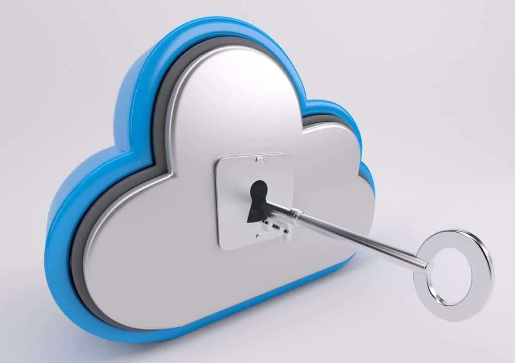 Wolk met een sleutel ter ondertseuning van cloud security.