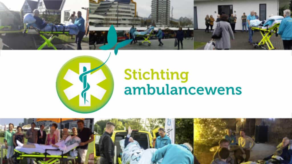 Header met verschillende foto's ter ondersteuning van Stichting Ambulance Wens.