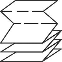 Stack of four sheets of paper in isometric view with lines indicating text on each sheet.
